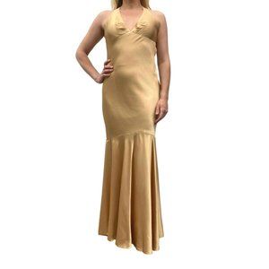 Issue New York Satin V-Neck Mermaid Gown Gold Size 8 NWT